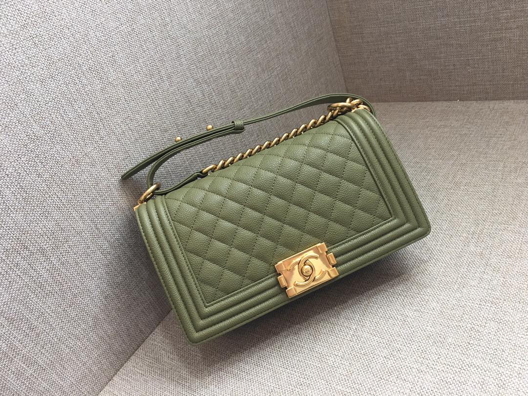 Caviar Medium Boy Handbag Flap Bag A67086 Green